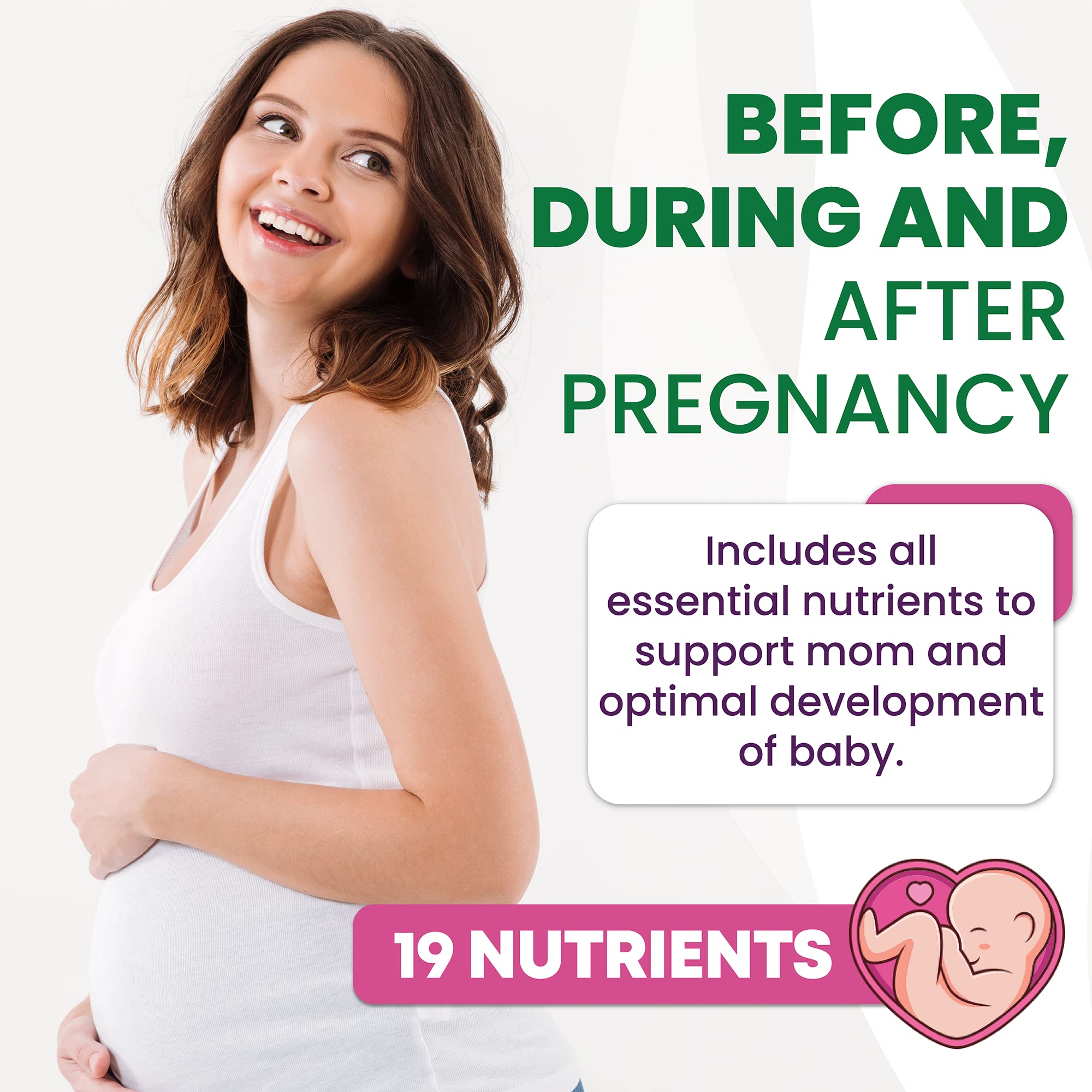 Built by Nature Prenatal Vitamins for Women - Multivitamin with DHA, Folic Acid, Vitamin C, B12, Iron & Omega-3 - Before, During & Post Pregnancy Supplement for Healthy Growth & Brain Development