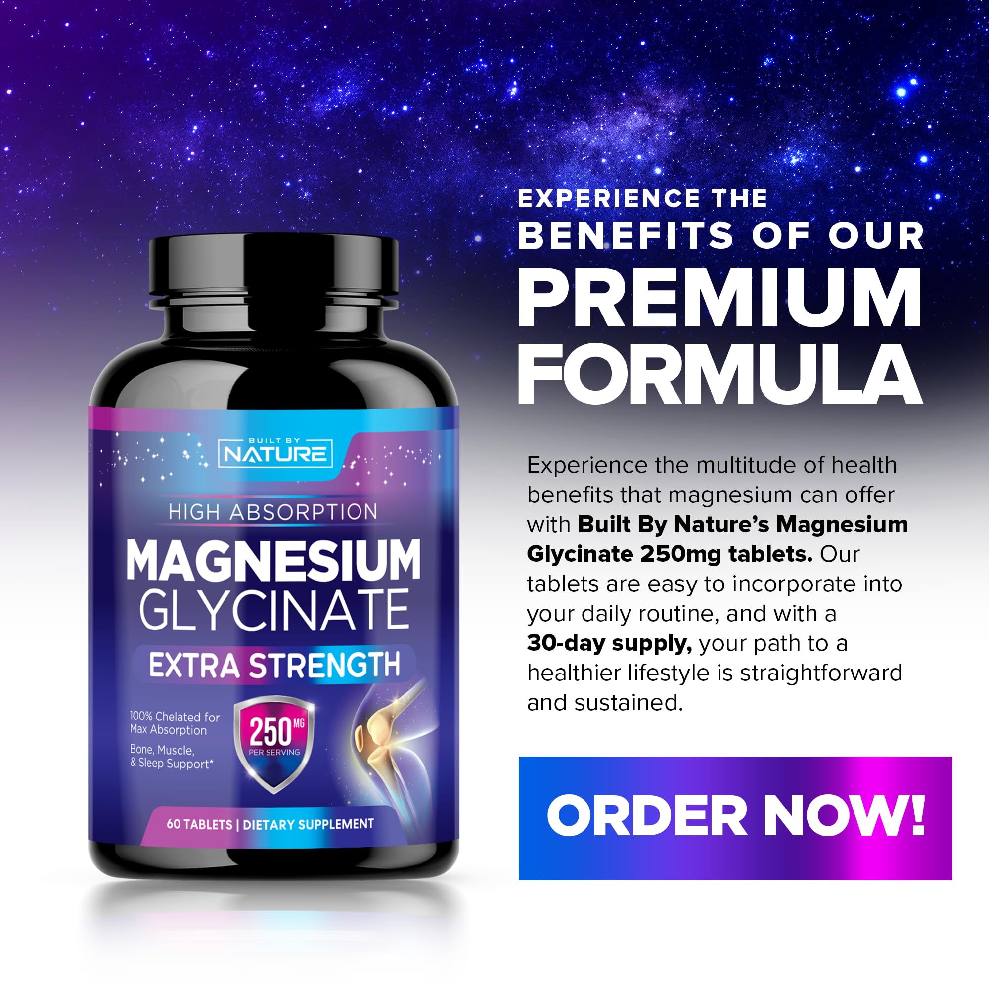 Magnesium Glycinate 250mg - High Absorption Chelated Magnesium Supplement - 100% Pure Magnesium Glycinate - Stress, Sleep, Heart, and Muscle Health Support - Non-GMO, Vegan, Gluten-Free