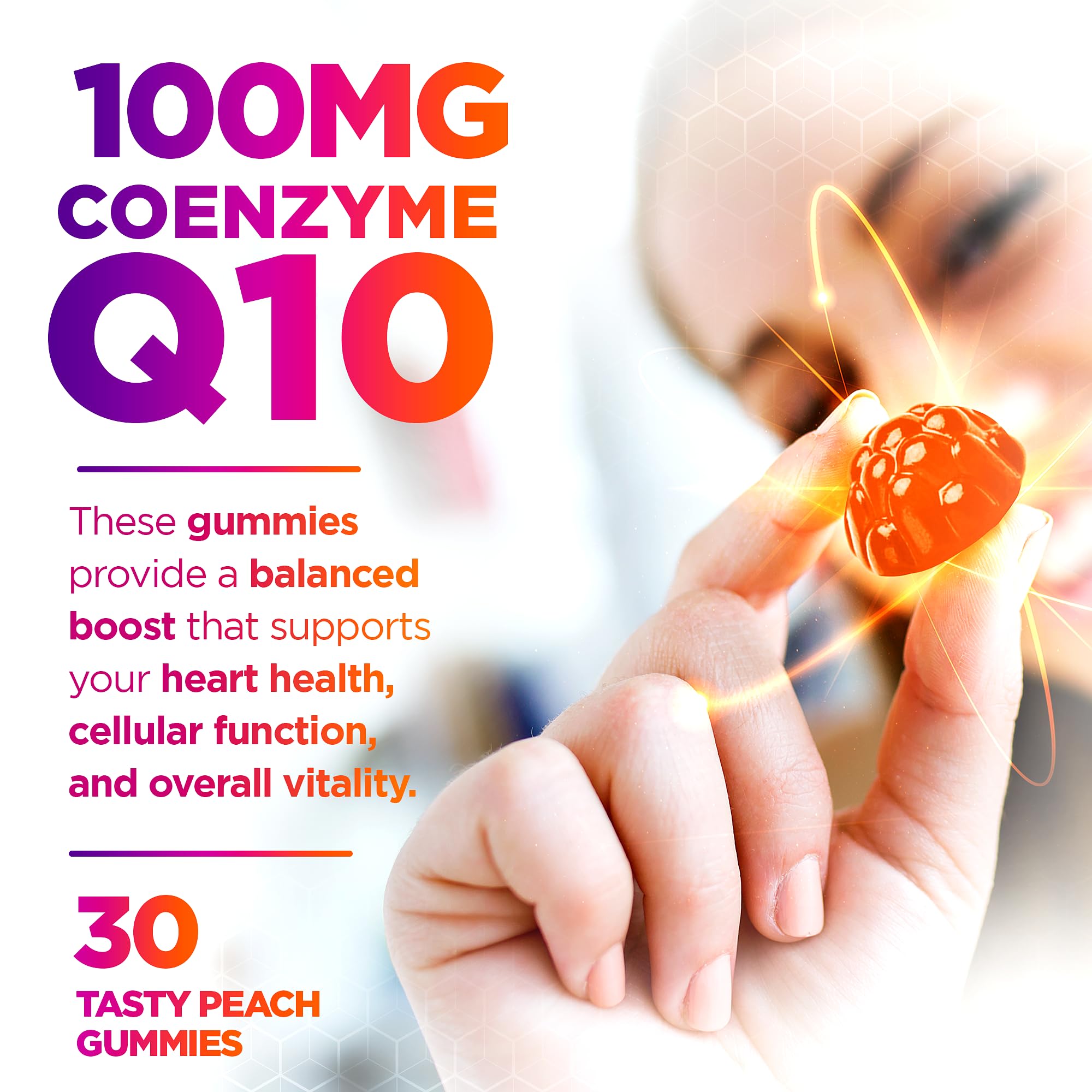 Built by Nature CoQ10 Gummies 100 mg – High Absorption Coenzyme Q10 Gummy – Vegan, Non-GMO – Heart Health & Cellular Energy Support – Tasty Peach Flavor - 30 Gummies