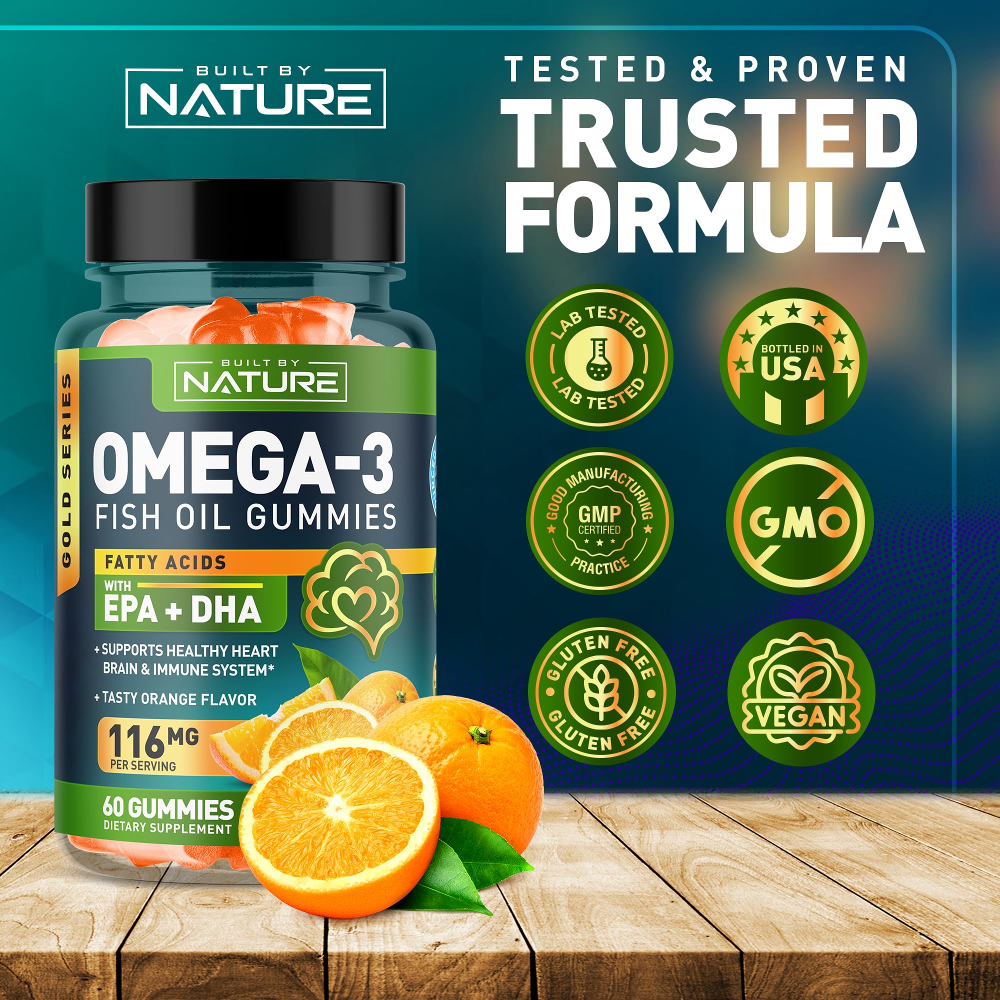 Omega 3 Fish Oil Gummies with EPA & DHA from Wild Fish - Triple Strength Omega 3 Fish Oil Gummy, Supports Healthy Heart, Brain & Immune System, Burpless & Natural - 60 Gummies, 30 Day Supply