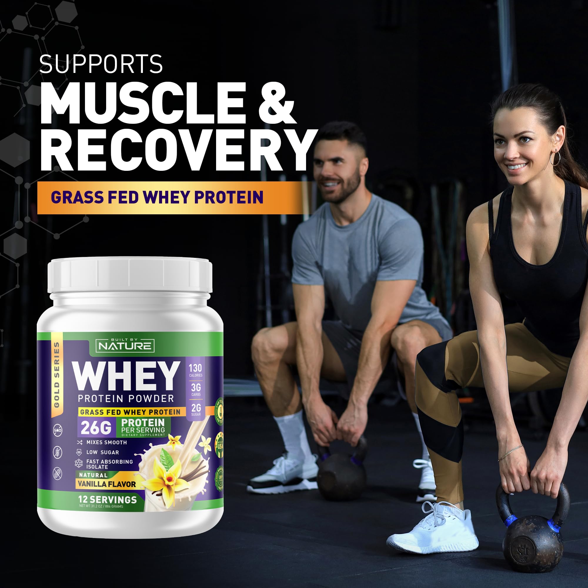 Built by Nature Whey Protein Powder - 100% Pure Whey Shake with Whey Isolate, Protein, No Bloating, Mixes Smooth, No Clumps or Chunks - High Protein, Low Sugar Drink