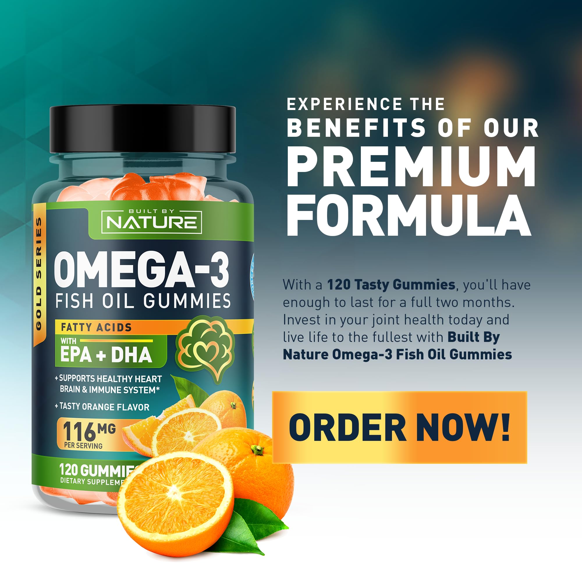 Omega 3 Fish Oil Gummies with EPA & DHA from Wild Fish - Triple Strength Omega 3 Fish Oil Gummy, Supports Healthy Heart, Brain & Immune System, Burpless & Natural - 60 Gummies, 30 Day Supply