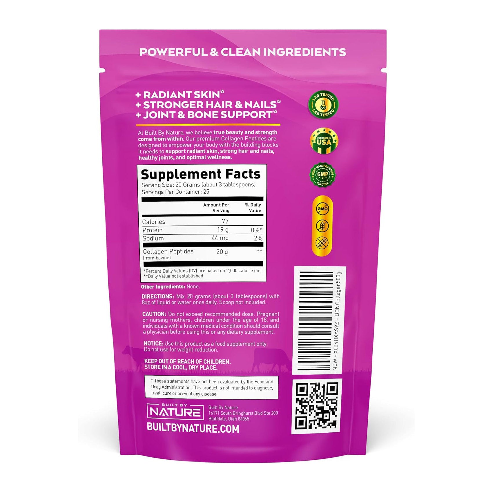 Collagen Peptides Powder - Hydrolyzed Collagen Protein for Women - Platinum Grade with No Odor or Taste, Easy Mixing - Grass Fed, Non-GMO - Hair, Skin, Nails Supplement - Unflavored, 500 Grams