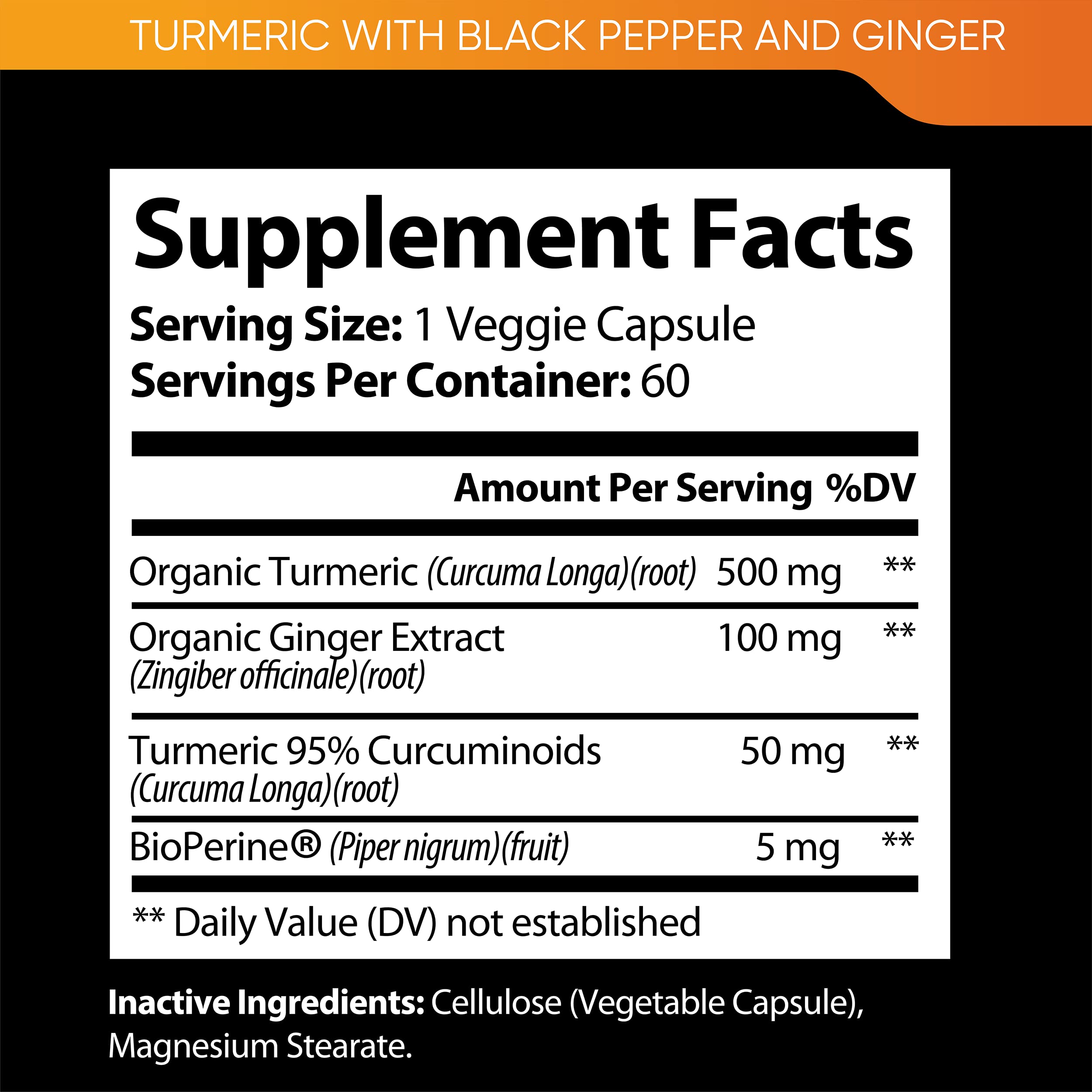 Turmeric Supplement – Tumeric Curcumin with Black Pepper and Ginger – Curcuma BioPerine - 95% Curcuminoids Max Absorption, Natural Joint & Antioxidant, Non-GMO, Vegan Gluten Free – 60 Capsules