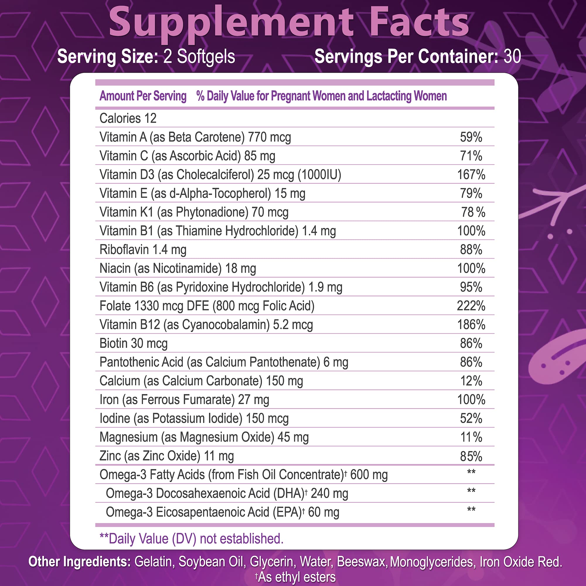 Built by Nature Prenatal Vitamins for Women - Multivitamin with DHA, Folic Acid, Vitamin C, B12, Iron & Omega-3 - Before, During & Post Pregnancy Supplement for Healthy Growth & Brain Development