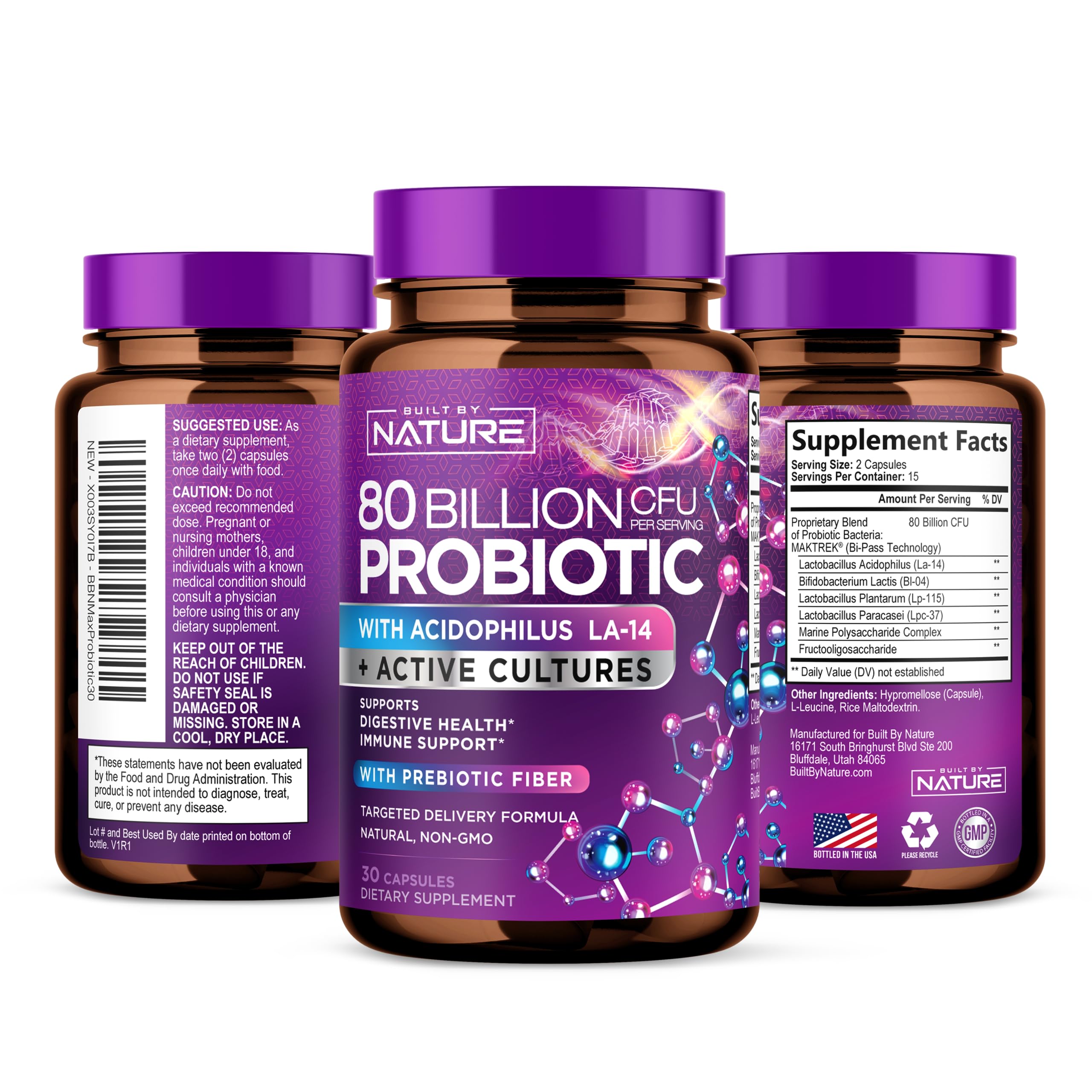 80 Billion CFU Probiotic - Daily Digestive Gut Health Supplement for Men & Women - Lactobacillus acidophilus, Bifidobacterium & Prebiotics - Non-GMO, Gluten & Dairy Free, Shelf-Stable - 60 Capsules