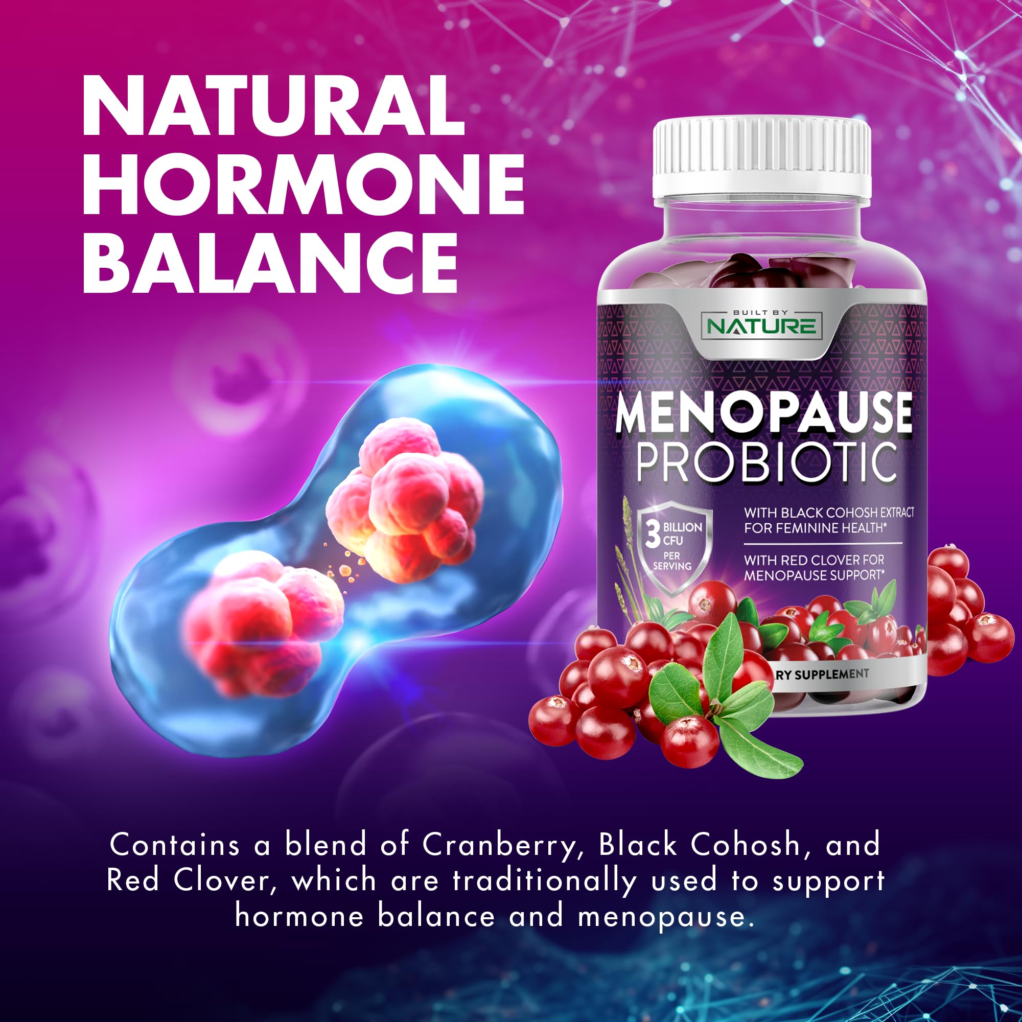 Menopause Supplements for Women - Menopause Probiotic Gummy - Women’s Menopause Relief for Hot Flashes, Night Sweats & Mood Swings with Black Cohosh & Cranberry - Non-GMO, Vegan - 60 Gummies