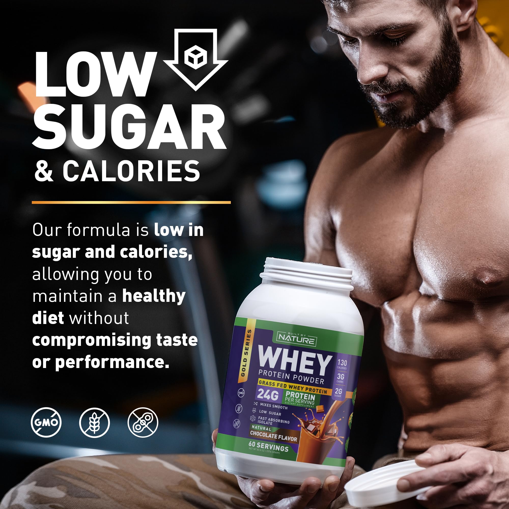 Built by Nature Whey Protein Powder - 100% Pure Whey Shake with Whey Isolate, Protein, No Bloating, Mixes Smooth, No Clumps or Chunks - High Protein, Low Sugar Drink