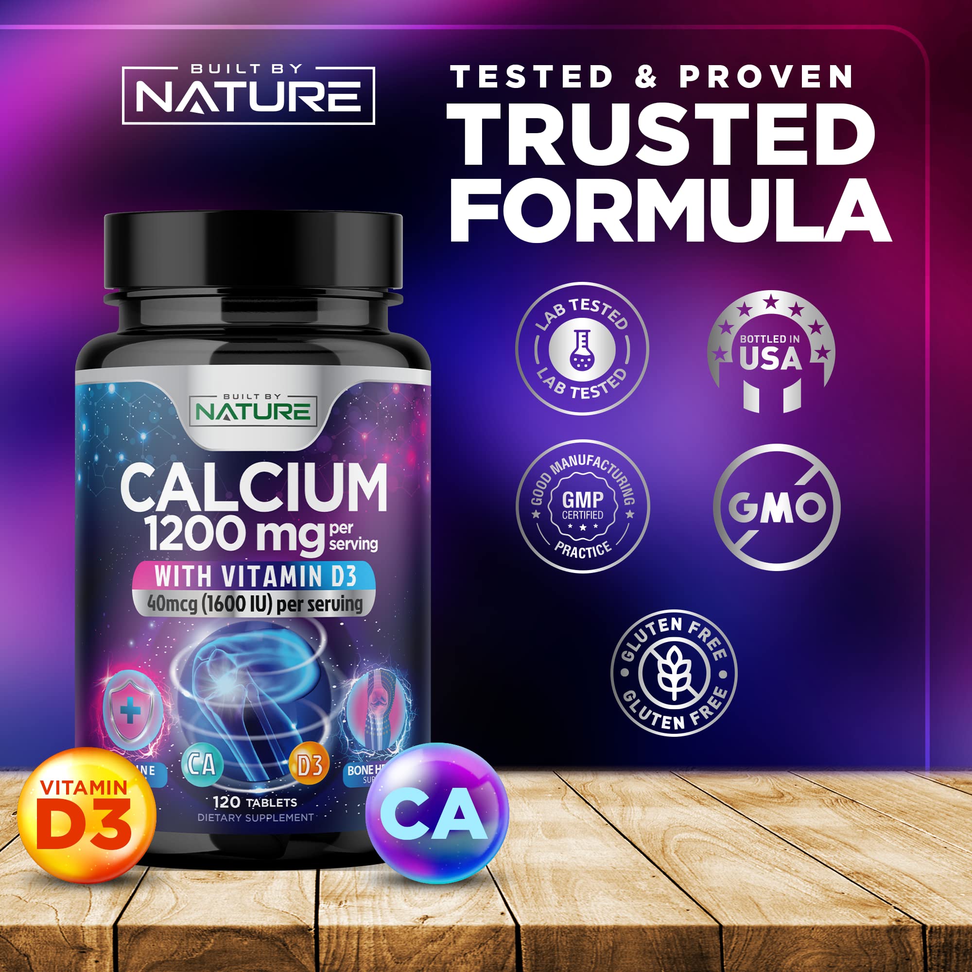 Calcium 1200mg with Vitamin D3 for Best Absorption - Advanced Bone Support Supplement, 1200 mg Calcium Carbonate & 1600 IU Vitamin D3