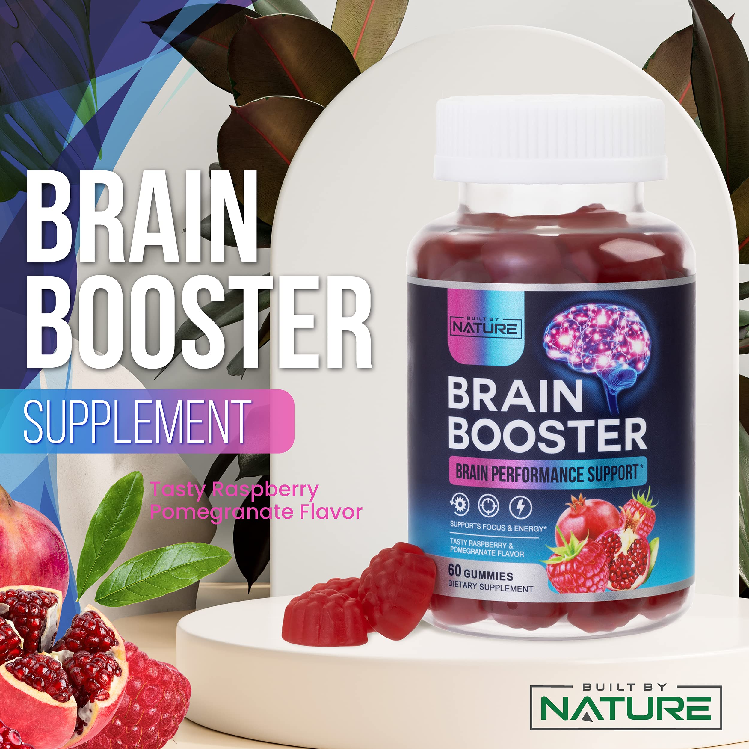 Built by Nature Brain Booster Gummies Supplement - Memory, Focus & Concentration Gummy - Vitamins B6 & B12, Proven and Tested Phosphatidylserine - Natural Cognitive Function & Energy Boost, 60 Gummies