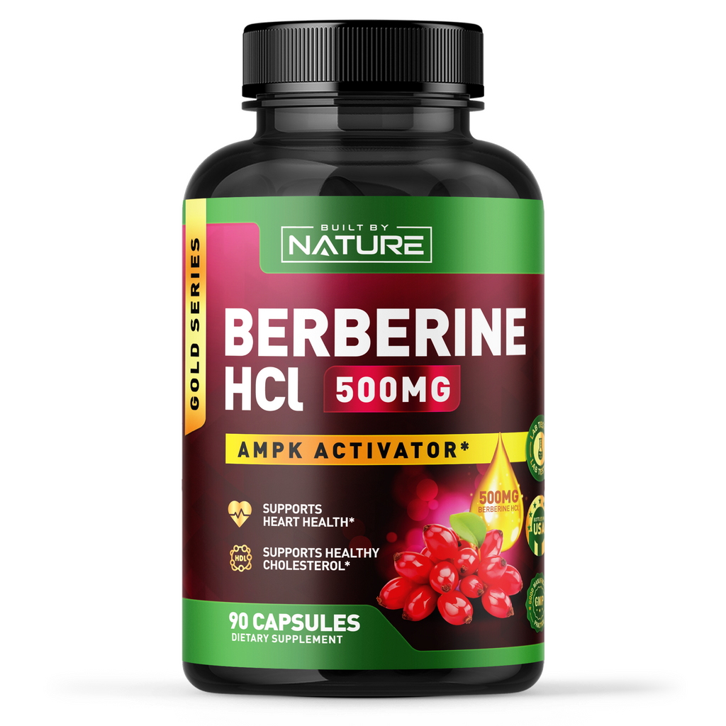 Built by Nature Berberine HCl 500 mg – Extra Strength AMPK Activator for Heart Support – Non-GMO, Vegan, Gluten-Free – 90 Veggie Capsules