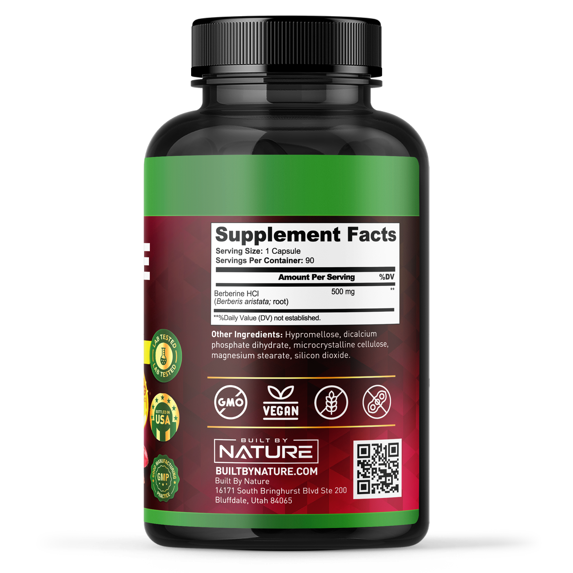 Built by Nature Berberine HCl 500 mg – Extra Strength AMPK Activator for Heart Support – Non-GMO, Vegan, Gluten-Free – 90 Veggie Capsules