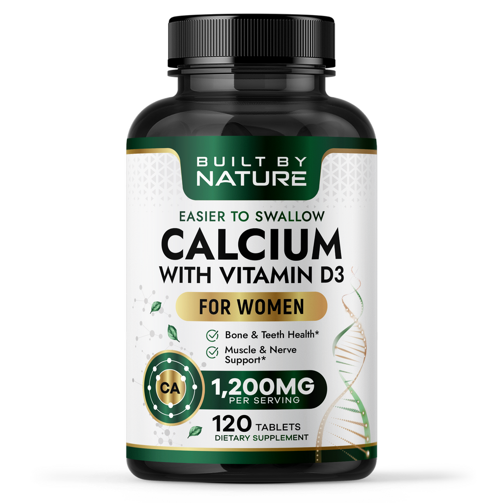 Built By Nature Calcium Supplement for Women – Calcium 1200mg with Vitamin D3 – Bone & Immune Support – Easier to Swallow Calcium Supplements with Vitamin D – 120 Tablets