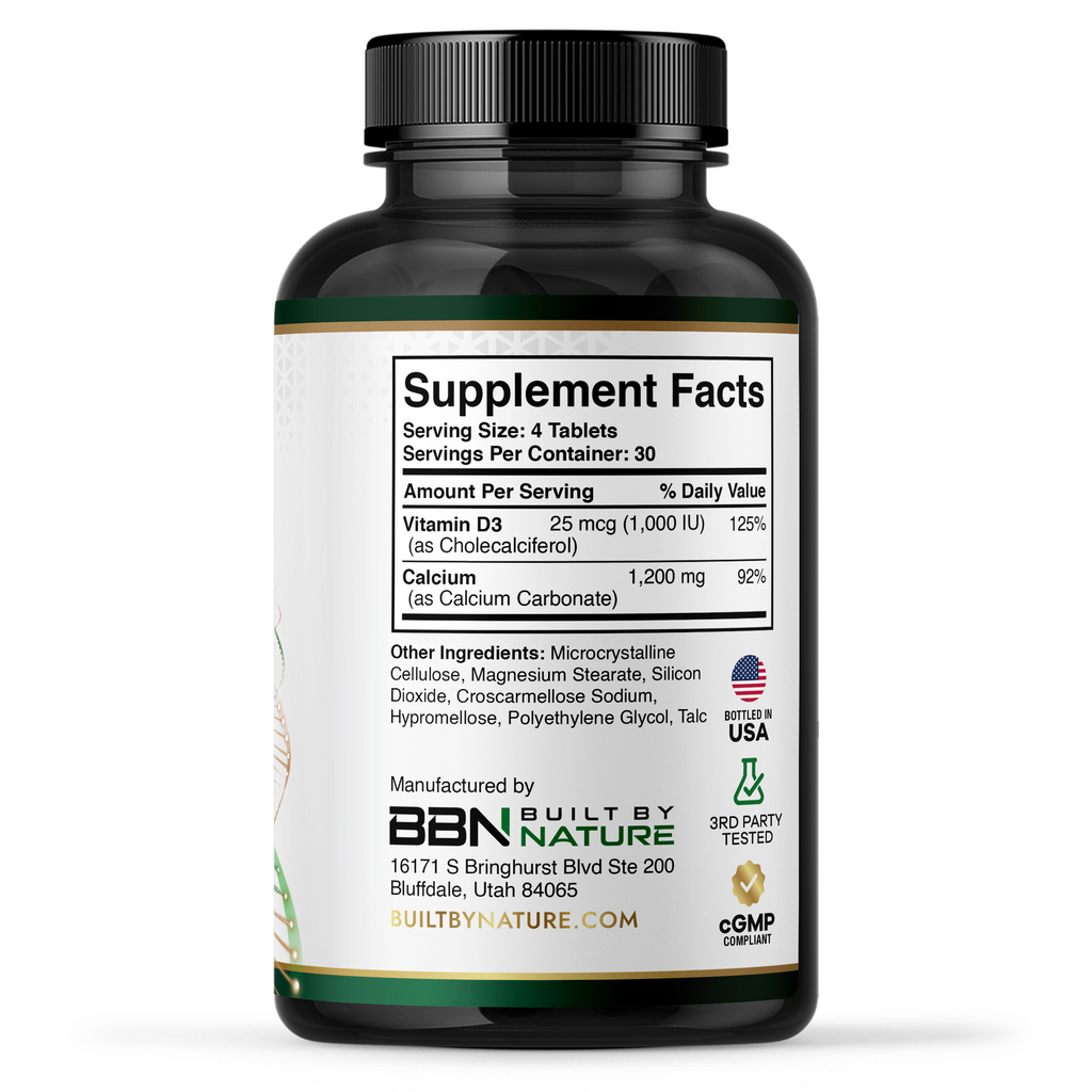 Built By Nature Calcium Supplement for Women – Calcium 1200mg with Vitamin D3 – Bone & Immune Support – Easier to Swallow Calcium Supplements with Vitamin D – 120 Tablets
