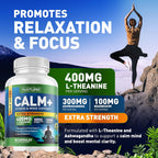 Built by Nature Calm+ Relaxation & Focus – Stress, Cortisol & Mood Support – Calm Supplement with L-Theanine, Ashwagandha, Magnesium Glycinate, Vitamin D3 – 90 Capsules
