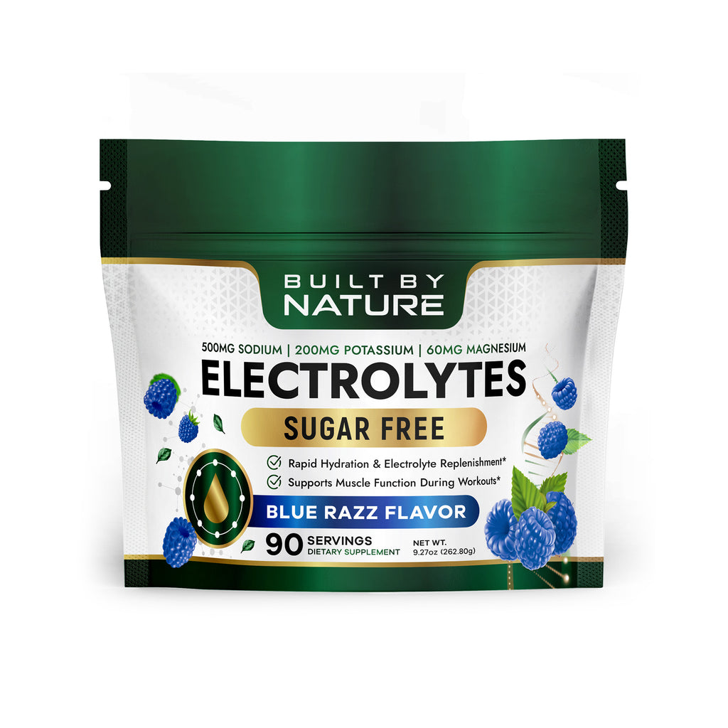 Built by Nature Electrolytes Powder – Hydration & Electrolyte Drink Mix – Sugar Free Electrolytes Powder for Hydration, Energy & Recovery – Blue Razz Flavor, 90 Servings