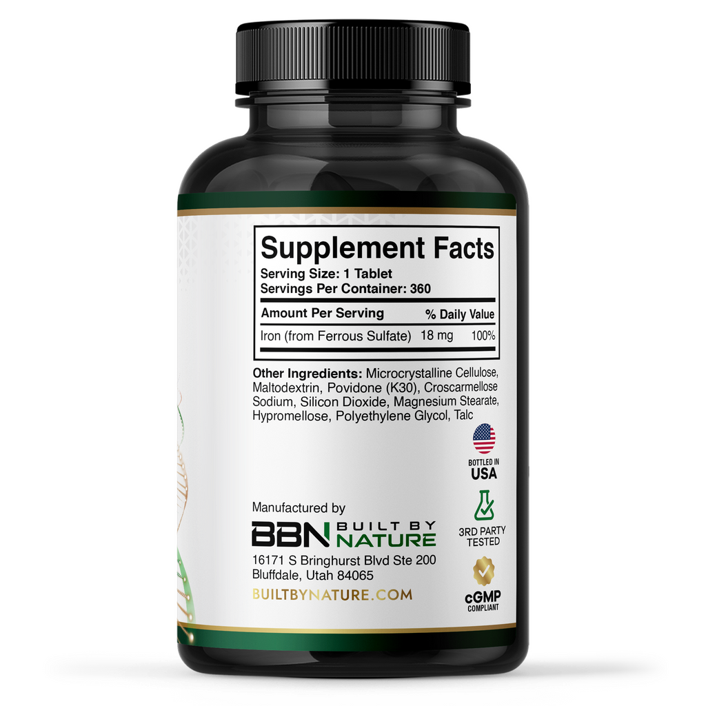 Built By Nature Iron Supplement – 100% Daily Value Iron Pills for Women – 18 mg Iron Tablets for Energy & Anemia Support – 360 Tablets