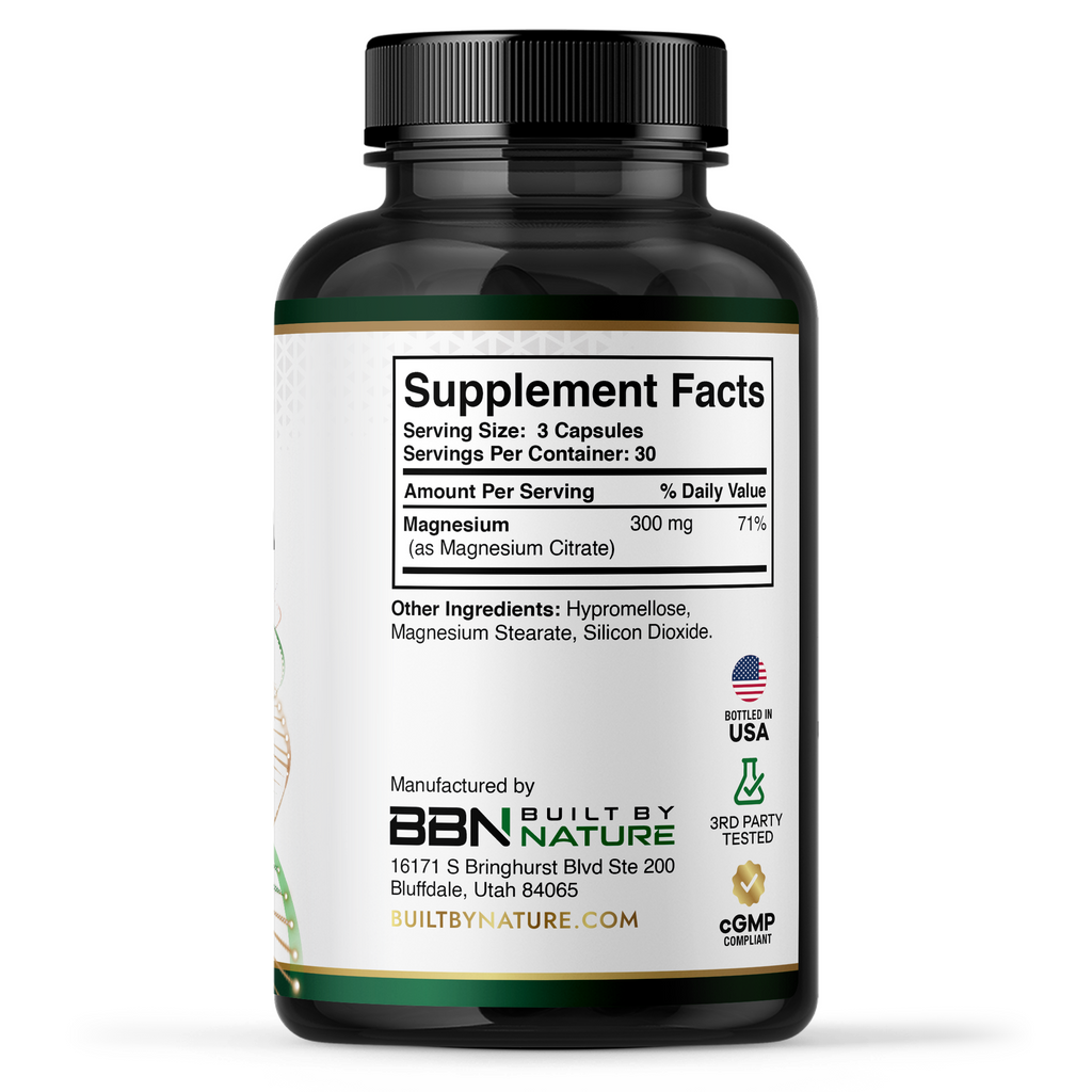 Built By Nature Magnesium Citrate 300mg – High Absorption Magnesium Supplement – Citrato de Magnesio Capsules for Constipation Relief, Heart & Muscle Support – 90 Capsules