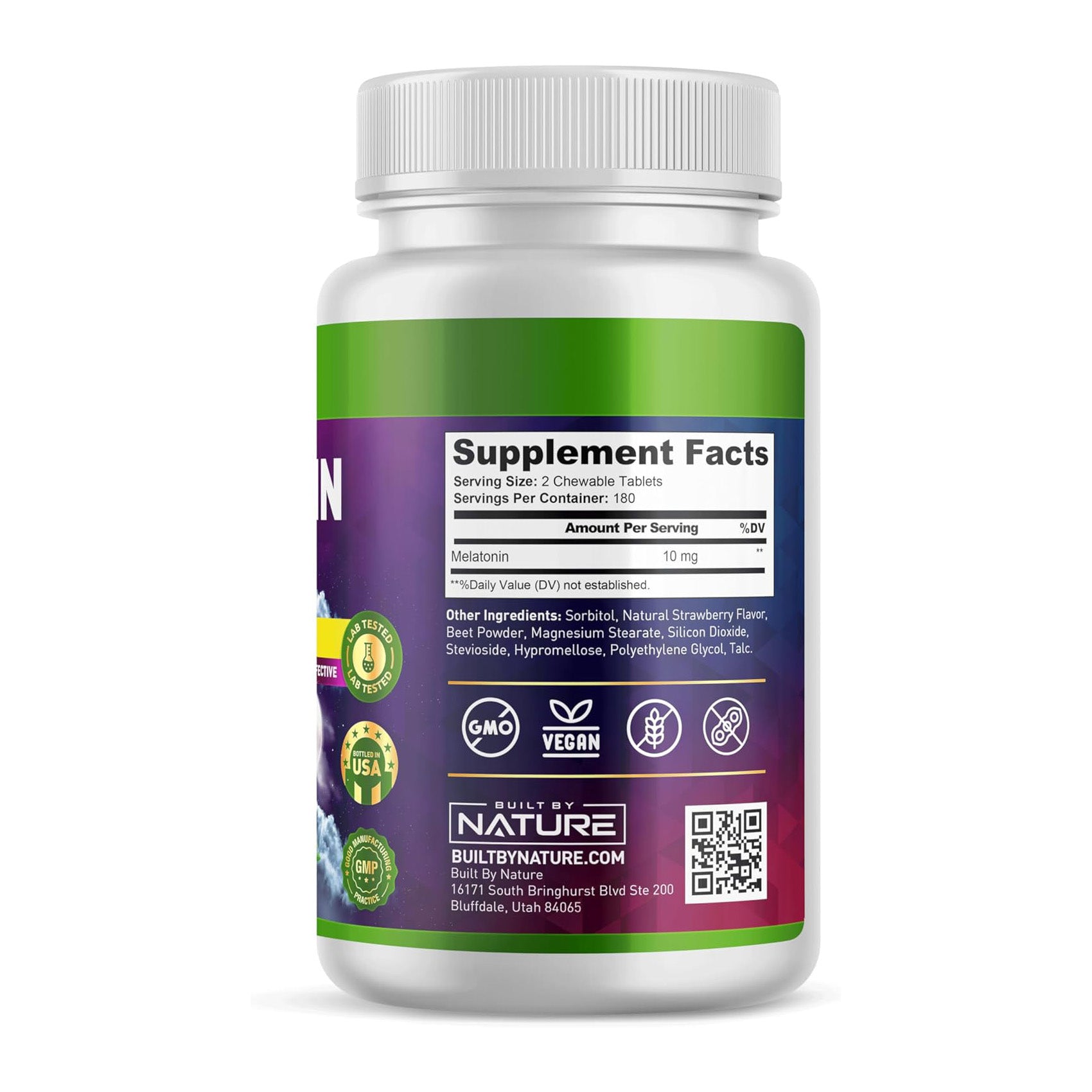 Built by Nature Melatonin 10 mg – Fast Dissolve Berry Tablets – Extra Strength Drug Free Sleep Support – Non-GMO, Vegan – Naturally Flavored and Sweetened – 360 Chewable Tablets