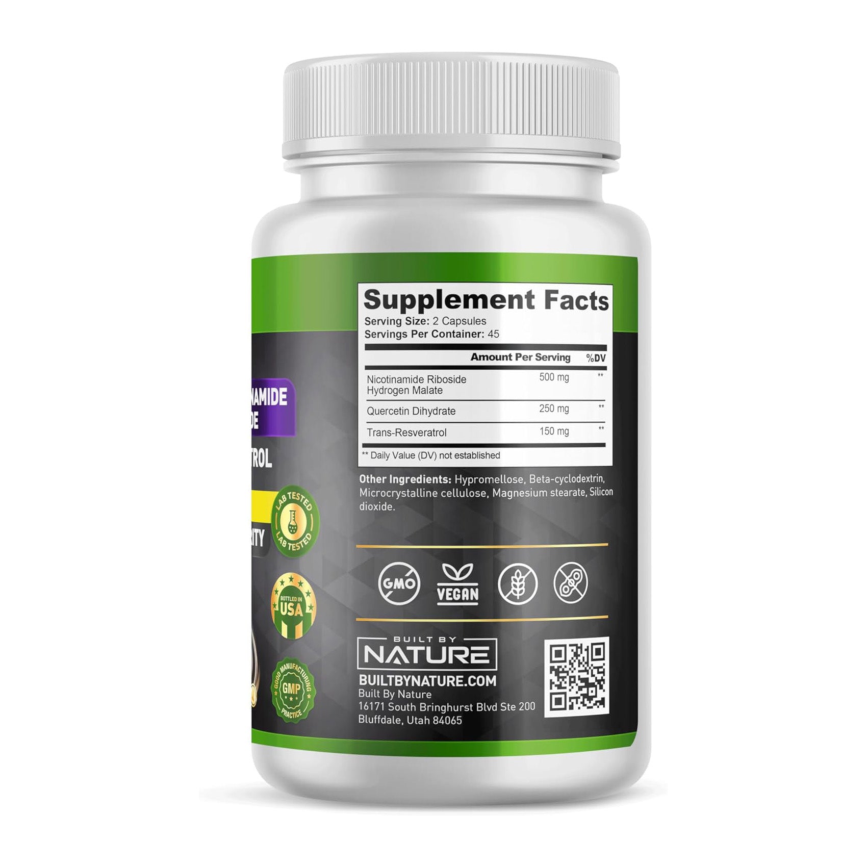 Built by Nature NAD Supplement – NAD+ Nicotinamide Riboside with Resveratrol & Quercetin 900mg Formula – NMN Alternative Supplement for Energy, Cellular Health & Anti-Aging – 90 Capsules