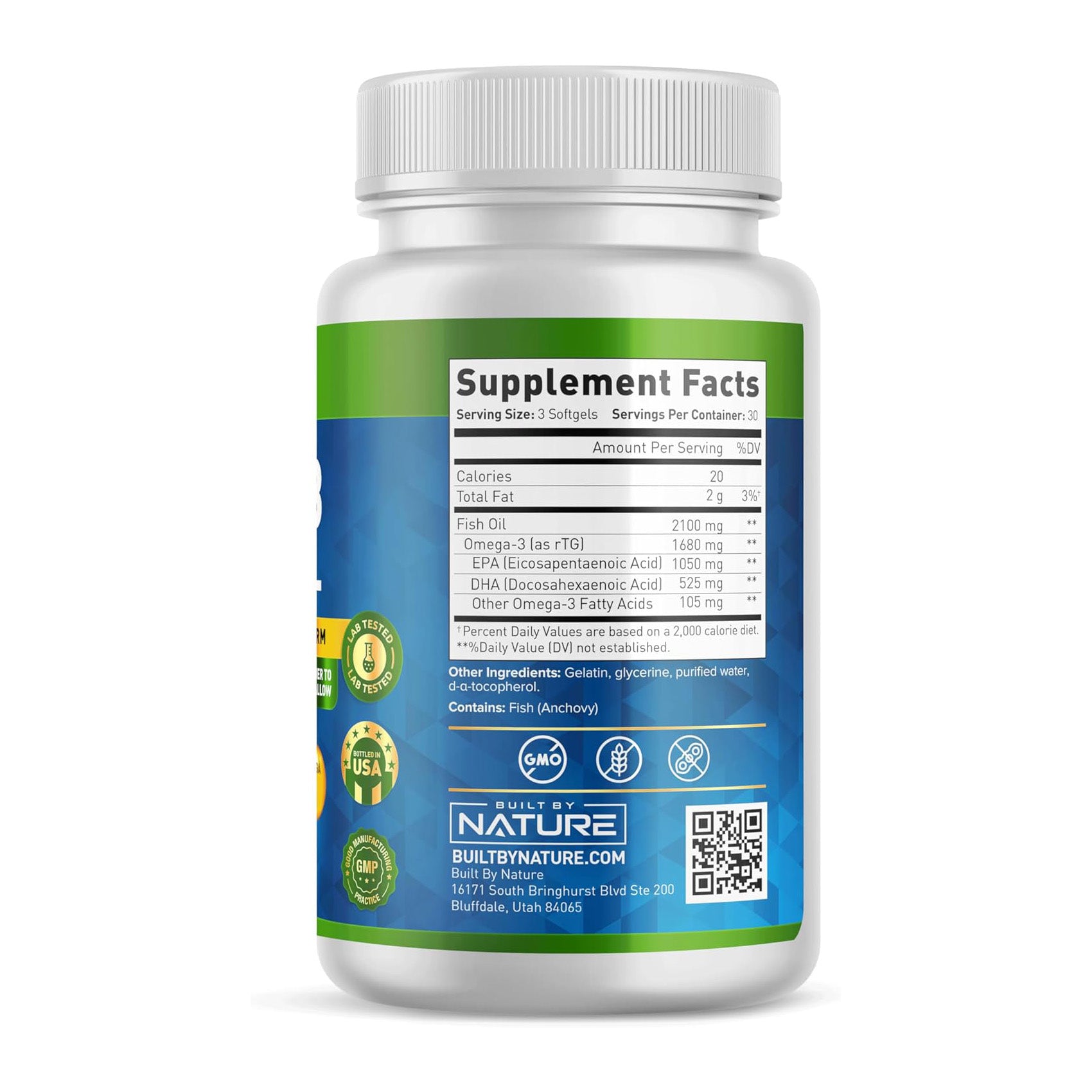 Built by Nature Omega 3 Mini Fish Oil – Re-esterified Triglyceride Form (rTG) – High Omega-3 1680mg, EPA and DHA - Small & Easier to Swallow – 90 Softgels