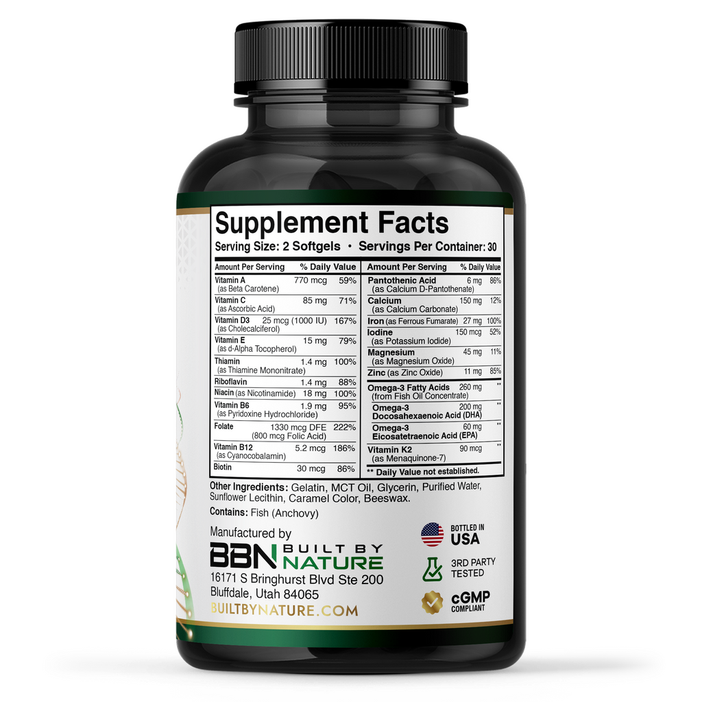 Built by Nature Prenatal Vitamins for Women – Prenatal Vitamin with DHA, Iron & Folic Acid – Prenatal Multivitamin Softgels – Pregnancy Vitamins for Women – 60 Softgels