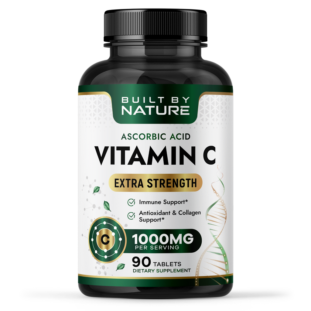 Built by Nature Vitamin C 1000mg – High Potency Immune Support Supplement – Vitamina C Antioxidant for Women & Men – Supports Energy, Skin & Collagen - 90 Tablets