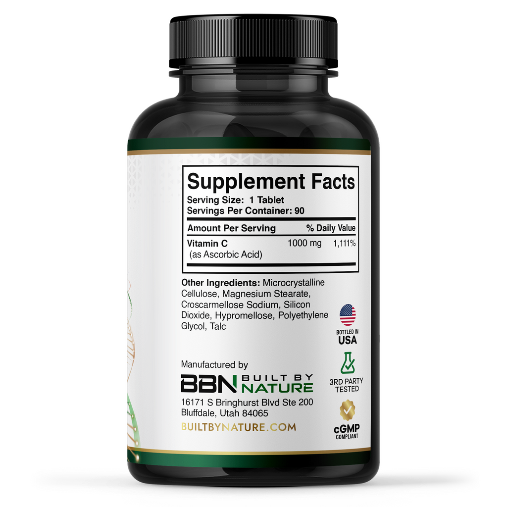 Built by Nature Vitamin C 1000mg – High Potency Immune Support Supplement – Vitamina C Antioxidant for Women & Men – Supports Energy, Skin & Collagen - 90 Tablets