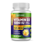 Built by Nature Vitamin D Supplement - Vitamin D3 5000 IU with Coconut MCT Oil – Easy to Swallow VIT D Mini Soft Gels - 1 Year Supply – 360 Softgels