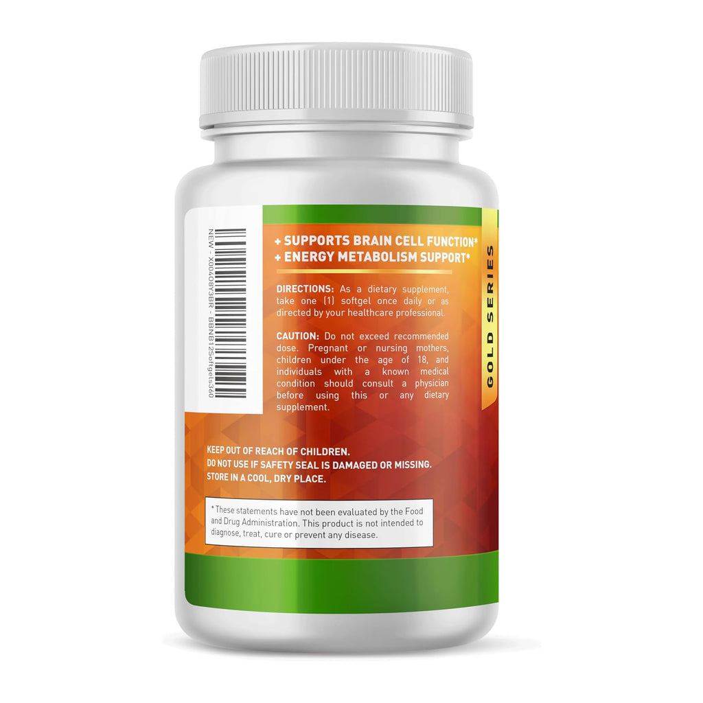 Built by Nature Vitamin B12 1000 mcg Methylcobalamin - Extra Strength Fast Dissolve Soft Gels for Energy Metabolism & Nervous System Health - Non GMO -1 Year Supply - 360 Softgels