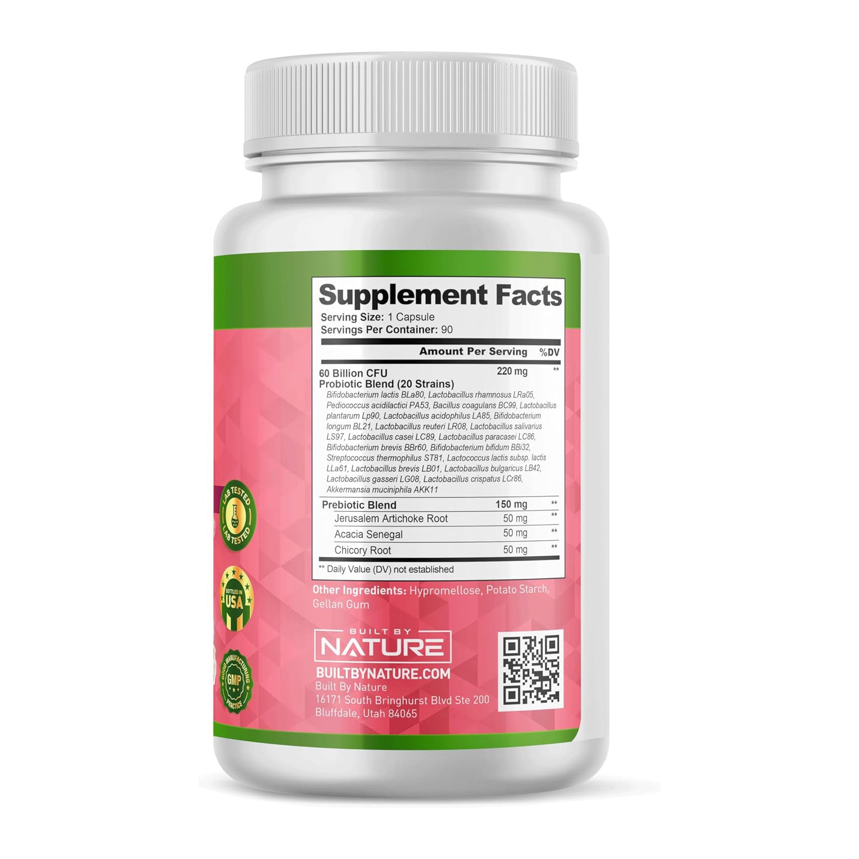 Built by Nature Probiotic for Women 60 Billion CFU – 20 Strains + Prebiotics – Vaginal & Digestive Support – Delayed Release Capsules, Shelf Stable – 3 Month Supply - 90 Capsules