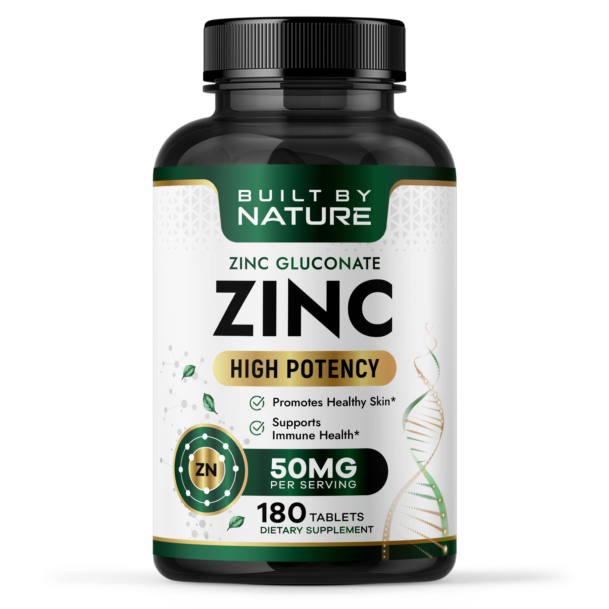 Built By Nature Zinc 50 mg – Zinc Gluconate for Highly-Absorbable Immune & Antioxidant Support – Promotes Skin, Eye & Immune Health – Non-GMO, Gluten-Free – 180 Tablets