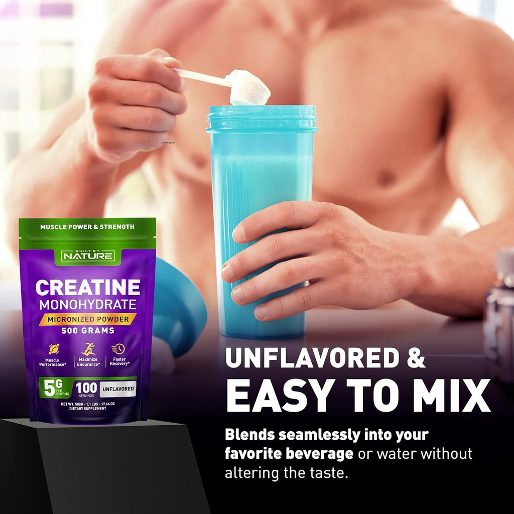 Creatine Monohydrate Powder – Micronized Creatine for Men & Women – Pure Monohydrate Creatina Suplemento – Muscle Strength, Performance & Recovery – 100 Servings, 500 Grams, Unflavored