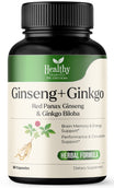 Ginkgo Biloba & Ginseng - Korean Red Panax Extract, Extra Strength Brain Memory Supplement - Performance Energy, Immune & Vitality Support, Nootropic for Mental Function, 60 Capsules