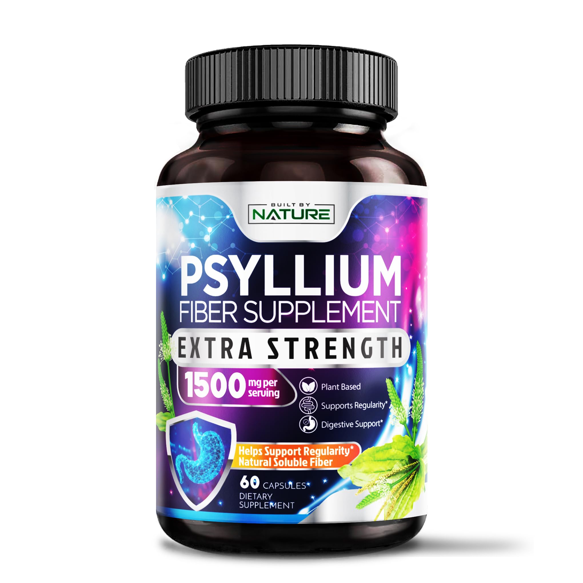 Psyllium Husk Capsules 1500mg - Fiber Supplement - Natural Soluble Fiber Pills with Psyllium Husk Powder - Supports Digestive Gut and Colon Health - Non-GMO, Gluten-Free, Vegan
