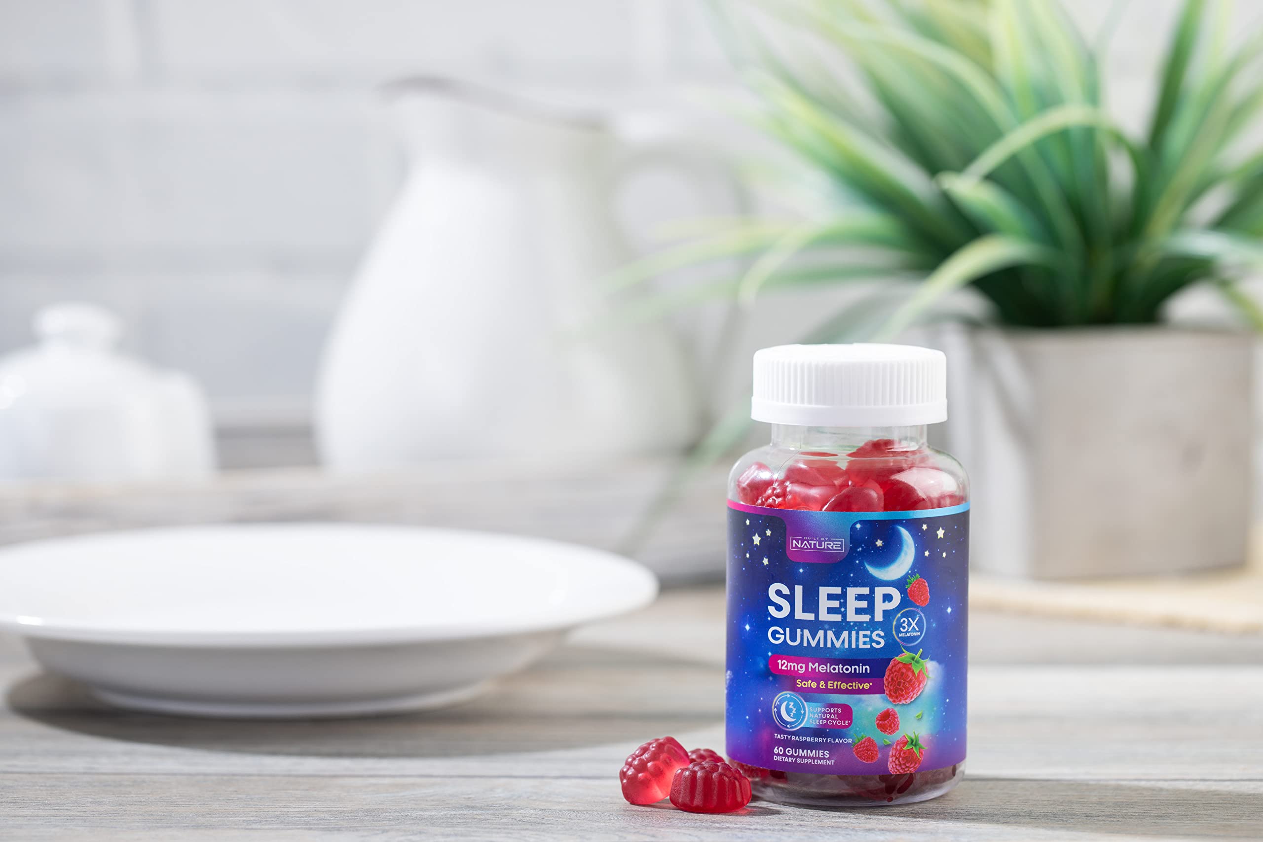 Melatonin 12mg Sleep Gummies, Fast Dissolving, Helps You Fall Asleep Faster & Stay Asleep Longer, 100% Drug Free, Supports Relaxation, Raspberry Flavor, Vegetarian, Non-GMO, Gluten Free, 60 Count