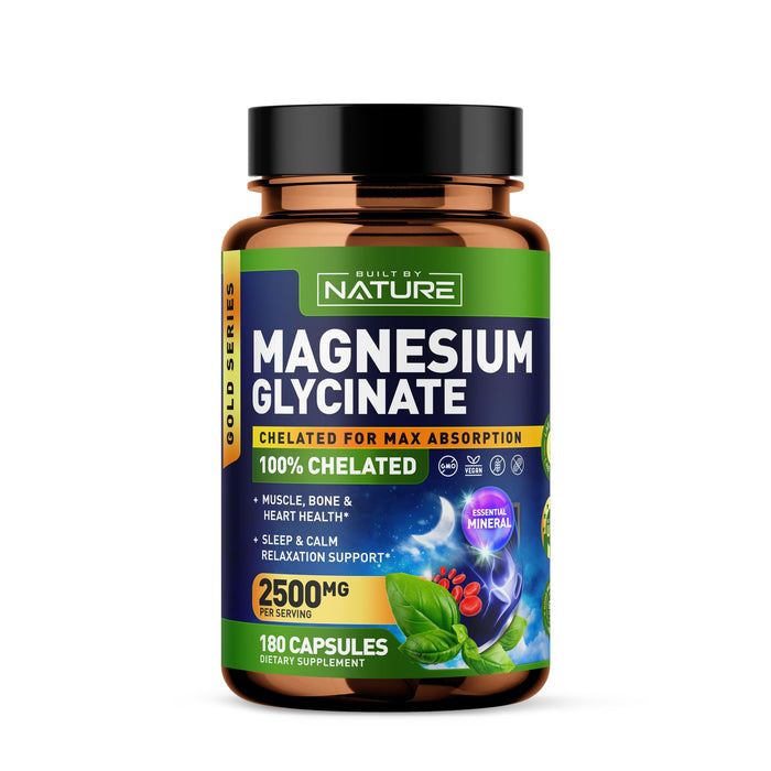 Magnesium Glycinate High Absorption, 100% Chelated, Non-GMO, Vegan, Gluten & Soy Free, for Stress Relief, Sleep, Muscle, Bone & Heart Health, Fully Purified Essential Mineral, 180 Veggie Capsules