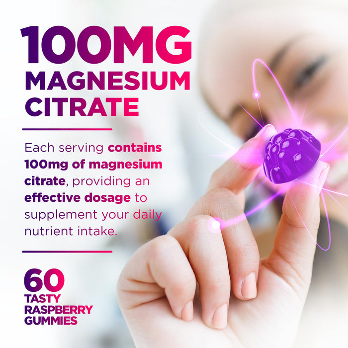 Magnesium Citrate Gummies – High Absorption Magnesium Gummy Supplement for Muscle, Nerve, Bone & Heart Support, Enzyme Function, Sleep Aid & Calm Relaxation, Pure Non-GMO, Vegan Safe, 60 Count