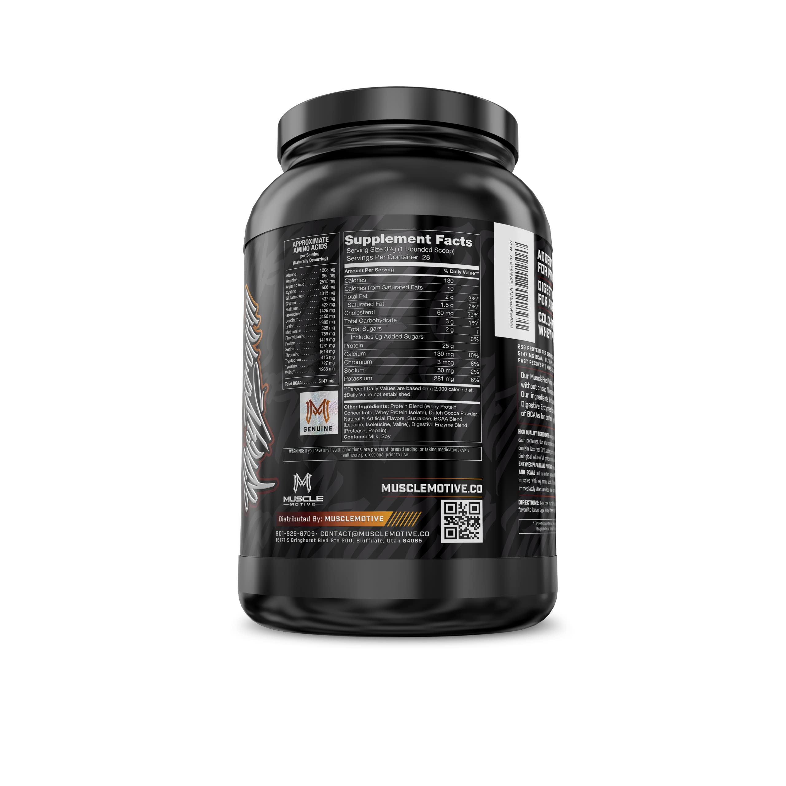 MuscleMotive MuscleFuel - 100% Whey Protein Powder with Isolate - 25g Protein Blend with BCAAs & Digestive Enzymes - Chocolate Peanut Butter Flavor - 2 LB