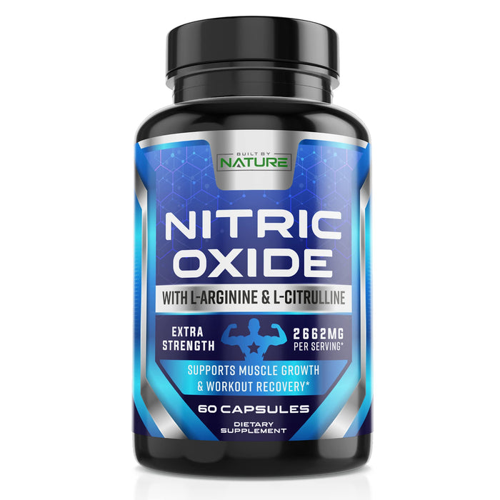 Nitric Oxide Supplement L Arginine Extra Strength - Citrulline Malate, AAKG, Beta Alanine - Premium Muscle Supporting Nitric Booster for Strength & Energy to Train Harder - 60 Capsules