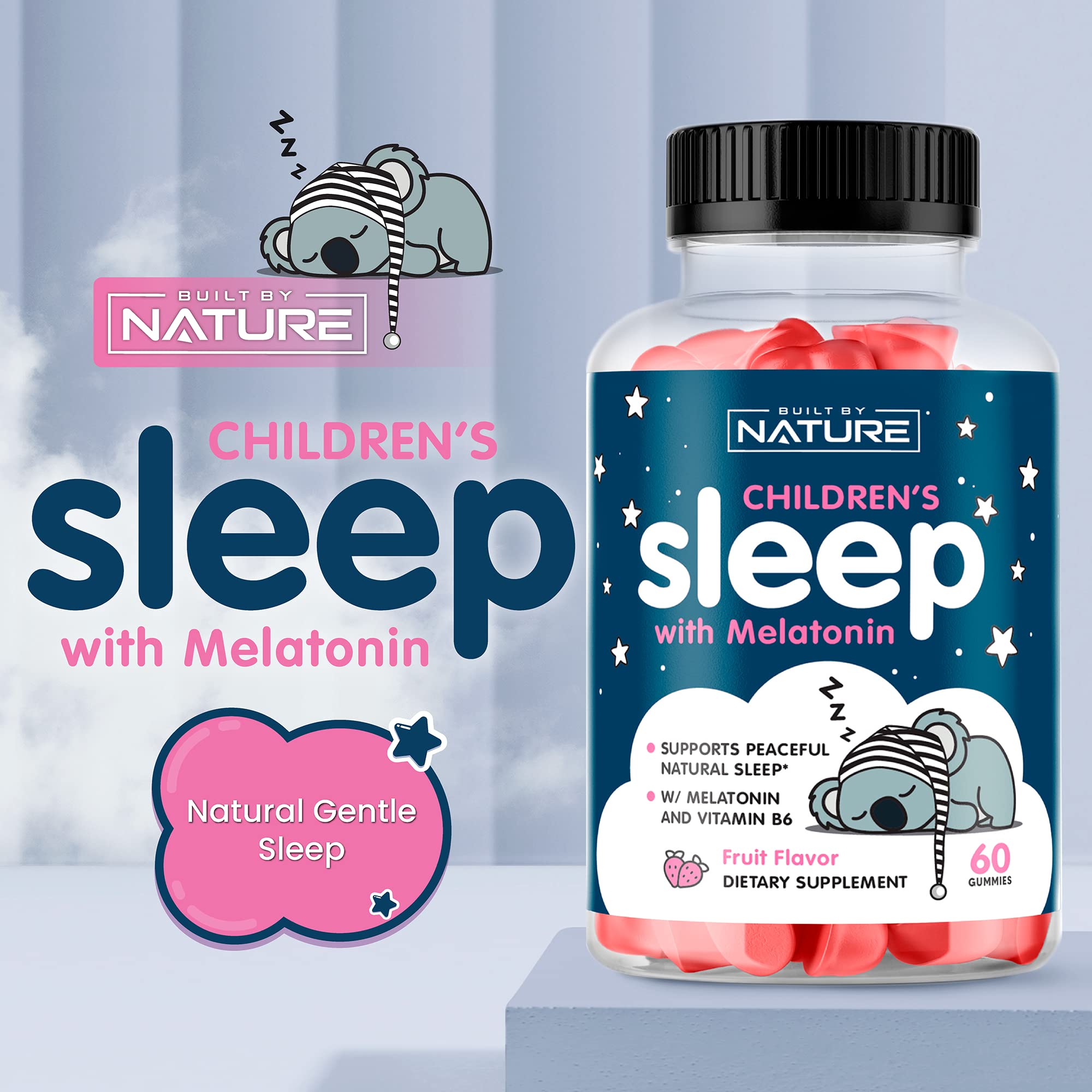 Kids Melatonin Sleep Gummies, Fast Dissolving, Helps You Fall Asleep Faster & Stay Asleep Longer, 100% Drug Free, Supports Relaxation, Fruit Flavor, Vegetarian, Non-GMO, Gluten Free, 60 Count