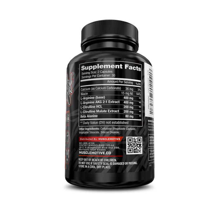Nitric Oxide Booster with L-Arginine, L-Citrulline, Beta Alanine, AAKG - Non-GMO, Gluten-Free, Vegan - Pre-Workout Supplement for Muscle Growth, Stamina, Energy, Pumps, Vascularity - 60 Capsules