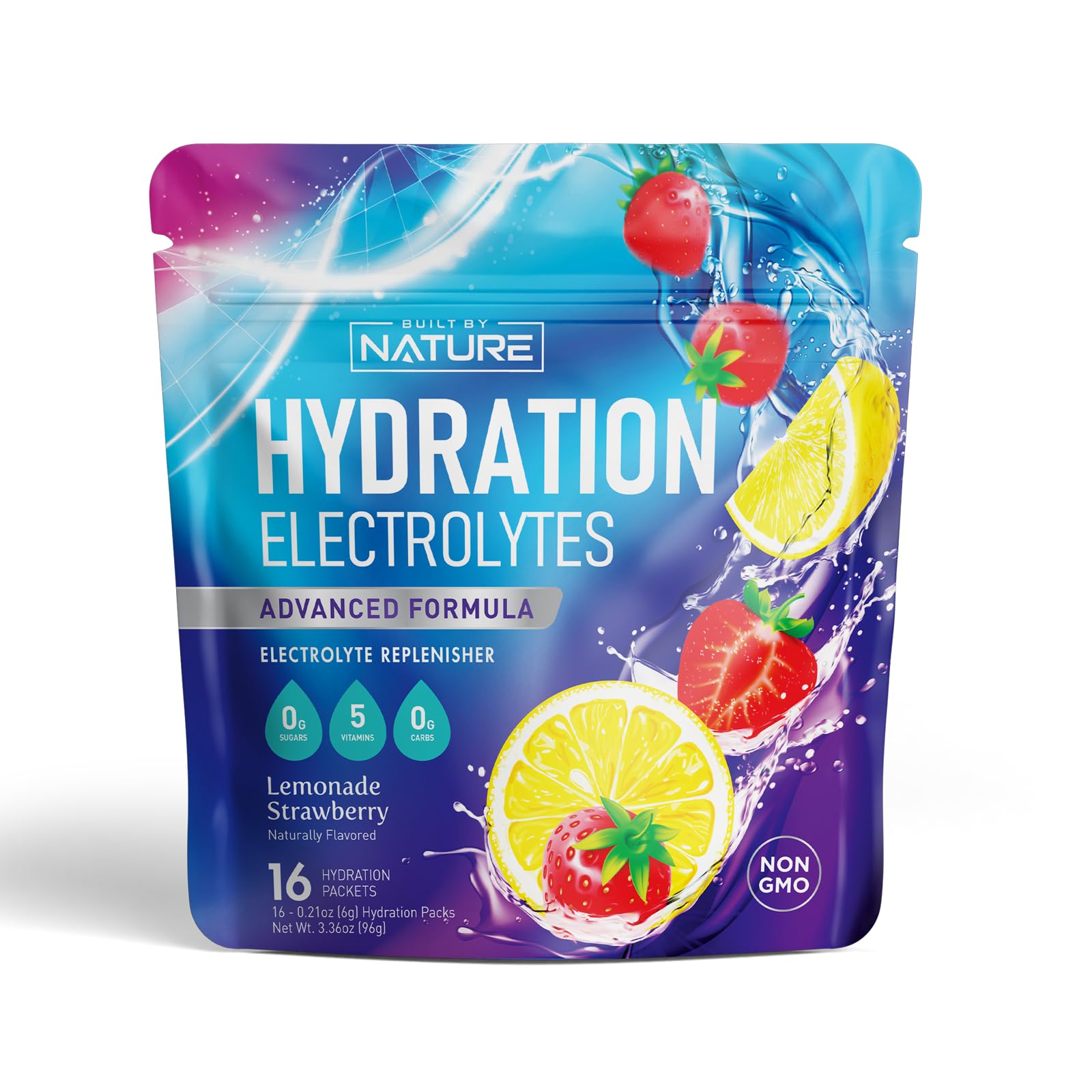 Electrolytes Powder Hydration Packets – Recovery Drink Mix with Sodium, Potassium, Magnesium, Calcium, Vitamin C & Zinc – Sugar Free, Keto, Non GMO & Vegan – Strawberry Lemonade – 16 Sticks