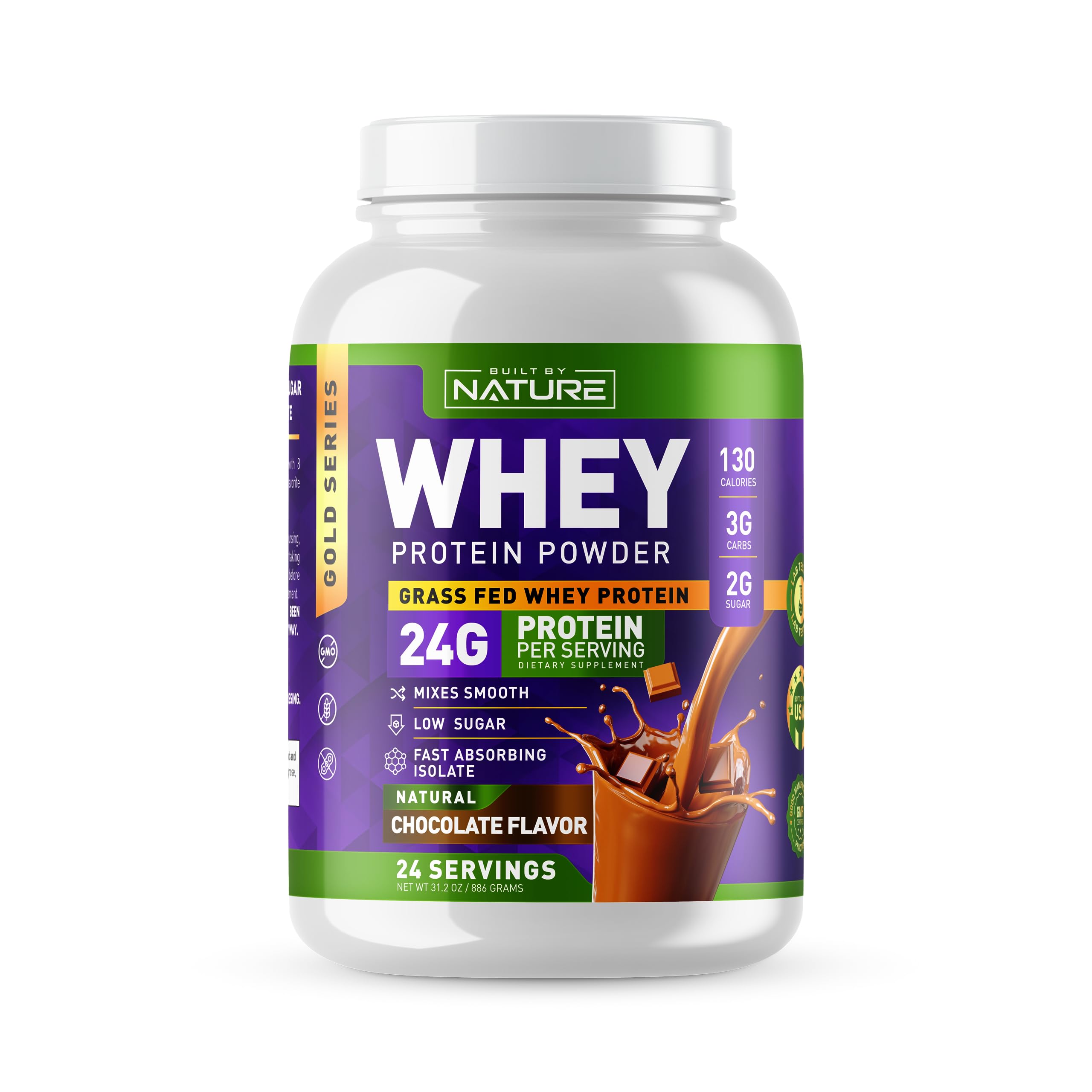 Built by Nature Whey Protein Powder - 100% Pure Whey Shake with Whey Isolate, Protein, No Bloating, Mixes Smooth, No Clumps or Chunks - High Protein, Low Sugar Drink