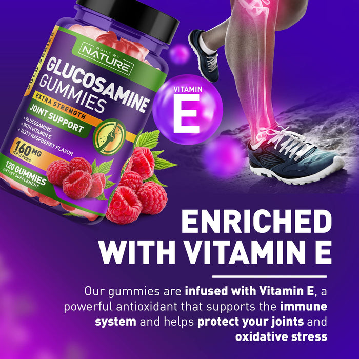 Glucosamine Gummies with Vitamin E - Advanced Joint Support Gummy Supplement, High Potency Antioxidant & Inflammatory Response, Comfort for Back, Knees, Hands, Non GMO, 60 Extended Delivery Gummies