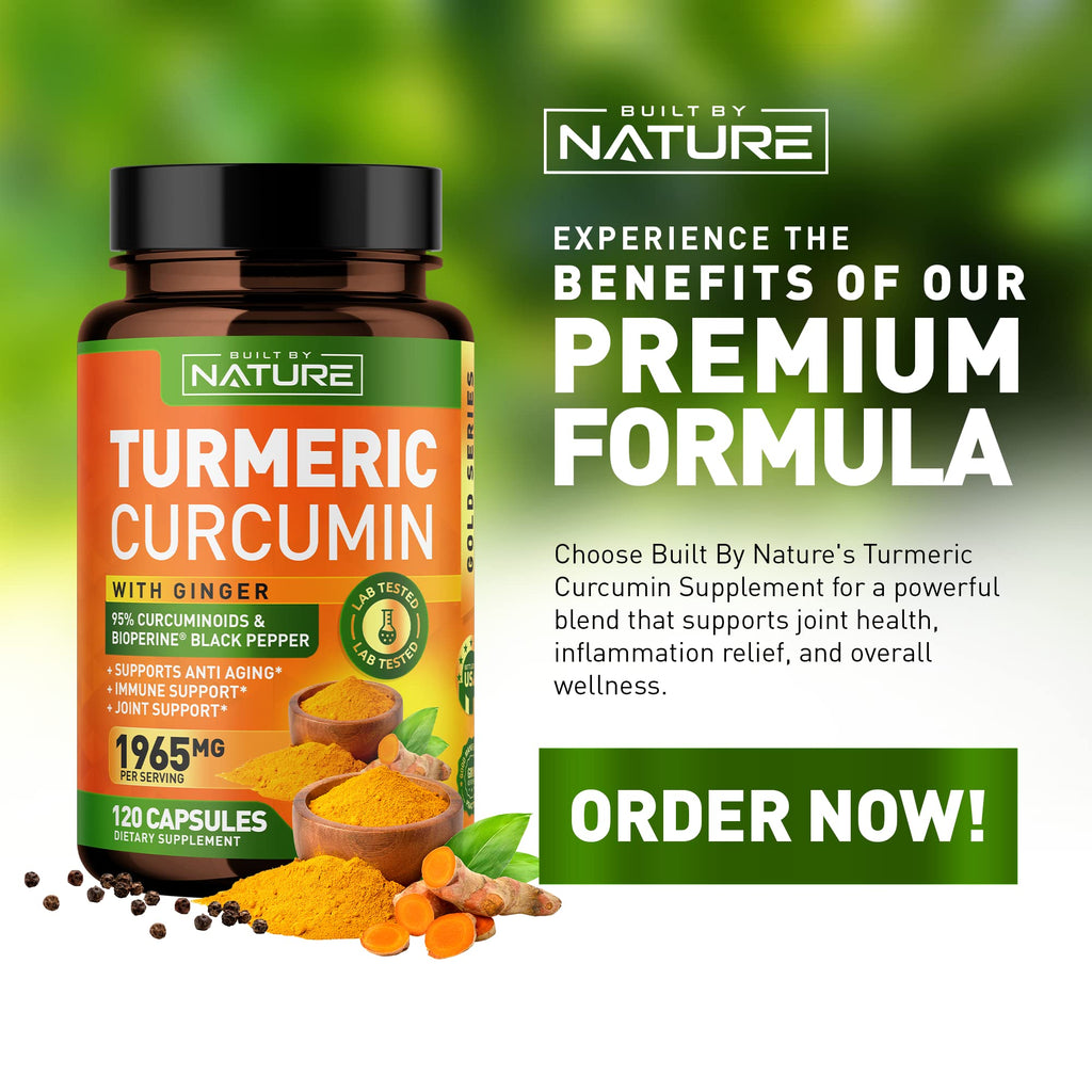 Turmeric Curcumin with BioPerine & Ginger 1965mg - 95% Standardized Curcuminoids - Advanced Absorption for Joint & Antioxidant Support - Non-GMO, Gluten-Free, Vegan - 120 Herbal Supplement Capsules