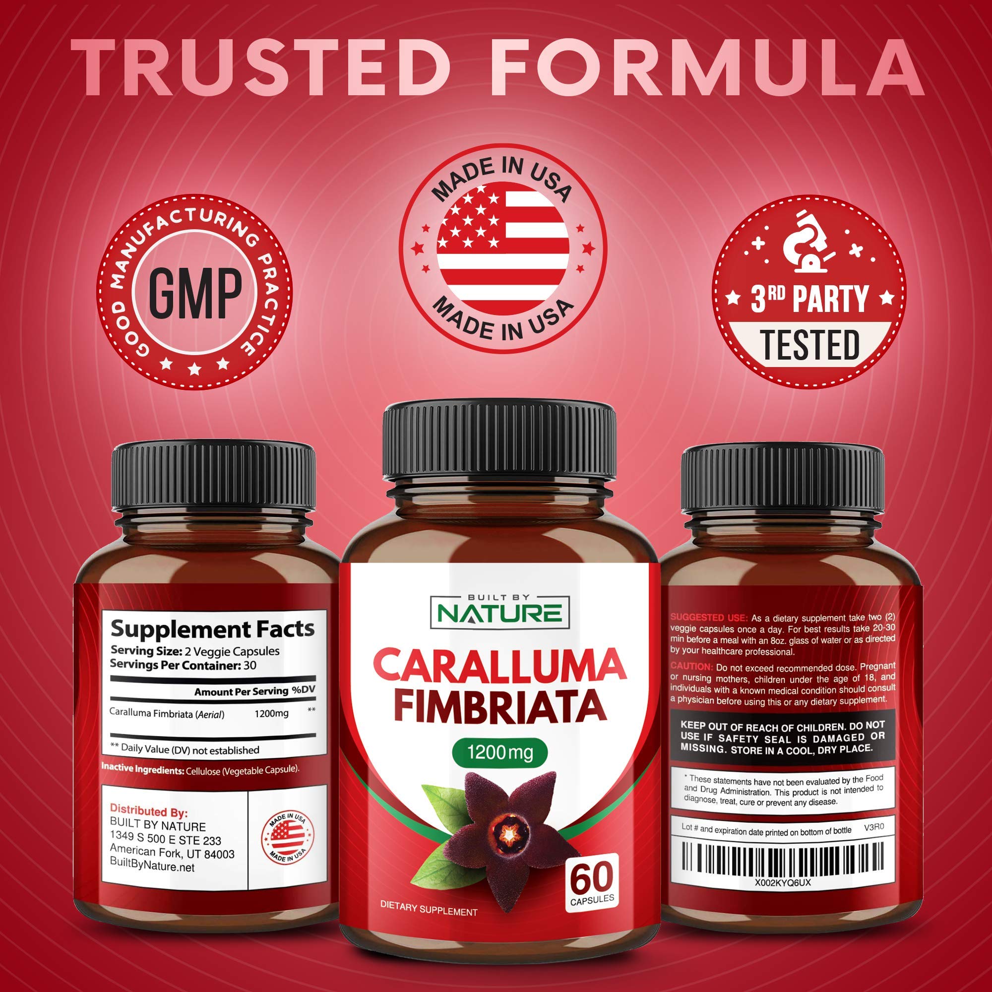 Caralluma Fimbriata Extract, 1200mg Maximum Strength Appetite Suppressant - Pure & Natural Weight Loss, Energy, and Mental Focus Support, Gluten-Free, Vegan, No Additives or Fillers, 60 Capsules