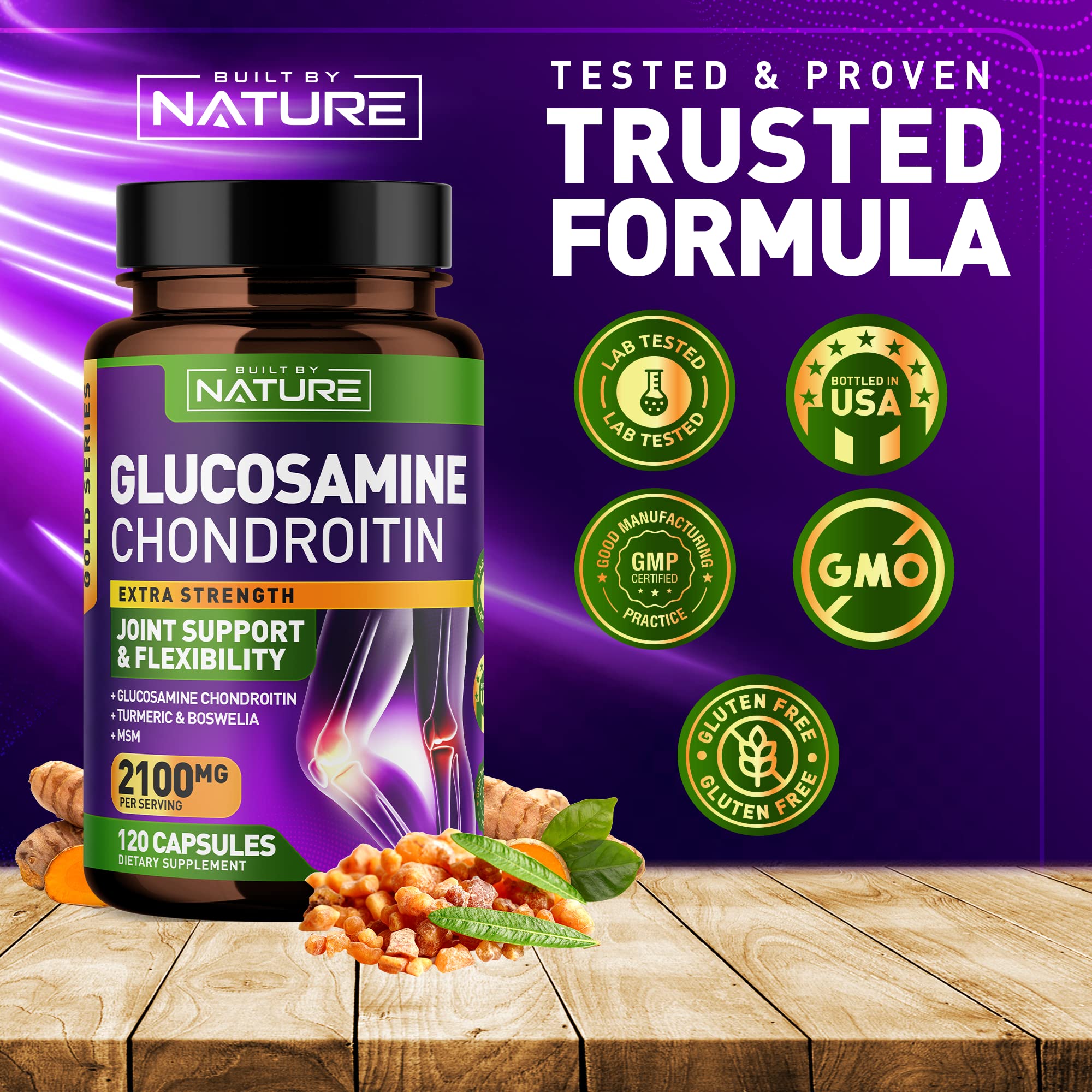 Glucosamine Chondroitin with MSM, Turmeric, Boswellia - Advanced Joint Support Supplement, High Potency Antioxidant, Comfort for Back, Knees, Hands, Non GMO, 120 Extended Delivery Capsules