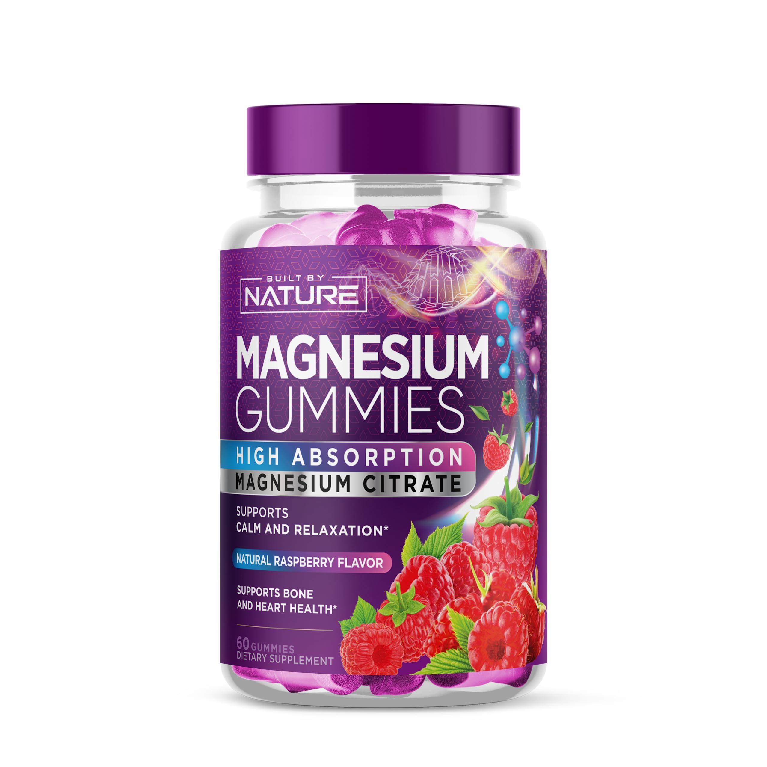Magnesium Citrate Gummies – High Absorption Magnesium Gummy Supplement for Muscle, Nerve, Bone & Heart Support, Enzyme Function, Sleep Aid & Calm Relaxation, Pure Non-GMO, Vegan Safe, 60 Count