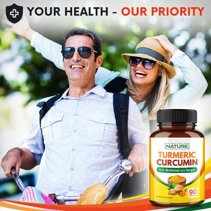 Turmeric Curcumin 1965mg with BioPerine & Ginger, Extra Strength 95% Curcuminoids - Black Pepper for Max Absorption, Natural Joint & Antioxidant, Non-GMO, Vegan Gluten Free Supplement, 90 Capsules